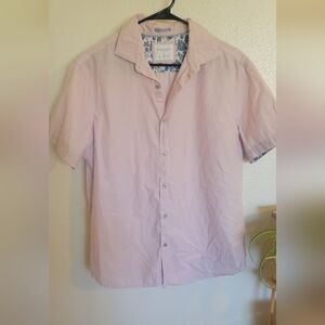 Men's Pink Short Sleeve Button Up Shirt, Size Large